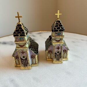 Pair Vintage Cloisonné Church Ornaments
